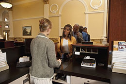 A customer service counter inside a county records office